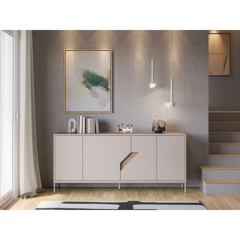 Buffet LILOU - Chene Artisan & Creme - 4 portes - 180 x 40 x 80 cm