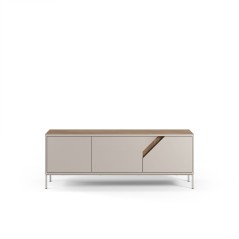 Meuble TV LILOU - Chene Artisan & Creme - 3 portes - 150 x 35 x 55 cm