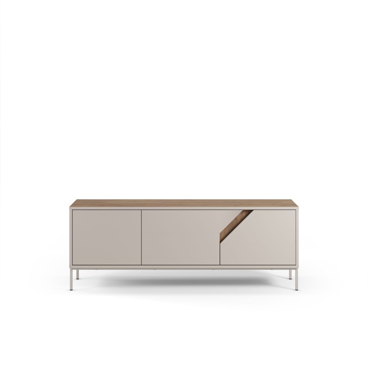 Meuble TV LILOU - Chene Artisan & Creme - 3 portes - 150 x 35 x 55 cm