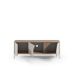 Meuble TV LILOU - Chene Artisan & Creme - 3 portes - 150 x 35 x 55 cm