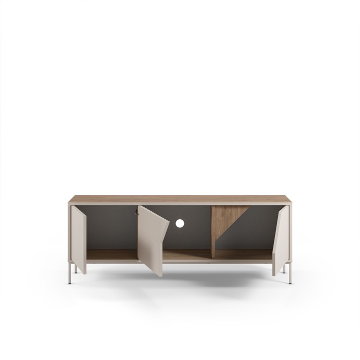 Meuble TV LILOU - Chene Artisan & Creme - 3 portes - 150 x 35 x 55 cm