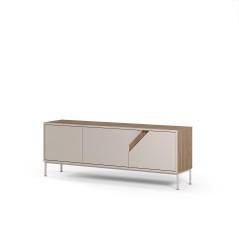 Meuble TV LILOU - Chene Artisan & Creme - 3 portes - 150 x 35 x 55 cm