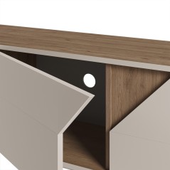 Meuble TV LILOU - Chene Artisan & Creme - 3 portes - 150 x 35 x 55 cm