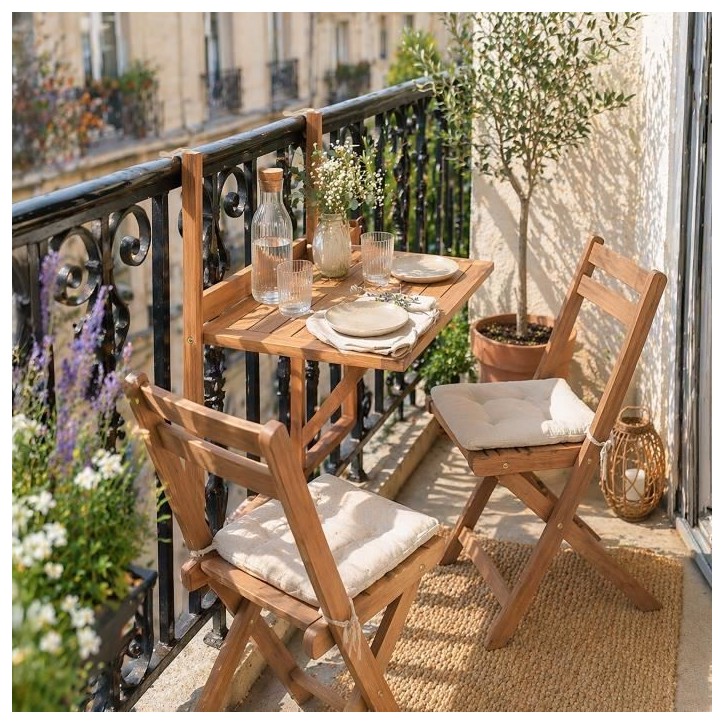 Table de balcon suspendue - LILOU - Bois d'acacia FSC - Pliable - 64 x 43 x 80 cm