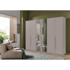 Armoire de chambre - LONDON - Couleur Gris Sahara - 6 portes battantes