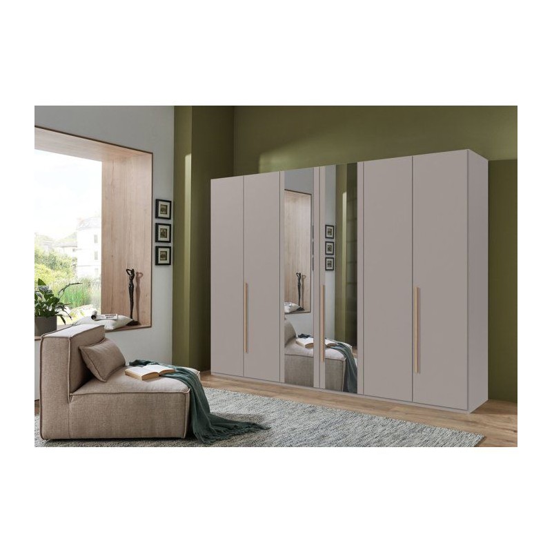 Armoire de chambre - LONDON - Couleur Gris Sahara - 6 portes battantes