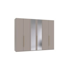 Armoire de chambre - LONDON - Couleur Gris Sahara - 6 portes battantes - 2 miroirs - 3 tiroirs - L270 x P58 x H208 cm