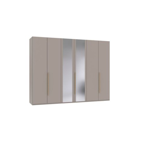 Armoire de chambre - LONDON - Couleur Gris Sahara - 6 portes battantes - 2 miroirs - 3 tiroirs - L270 x P58 x H208 cm