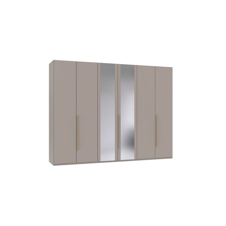 Armoire de chambre - LONDON - Couleur Gris Sahara - 6 portes battantes - 2 miroirs - 3 tiroirs - L270 x P58 x H208 cm Armoire de chambre - LONDON - Couleur Gris Sahara - 6 portes battantes - 2 miroirs - 3 tiroirs - L270 x P58 x H208 cm