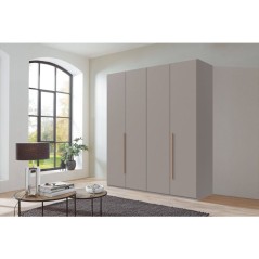 Armoire de chambre - LONDON - Couleur Gris Sahara - 4 portes battantes