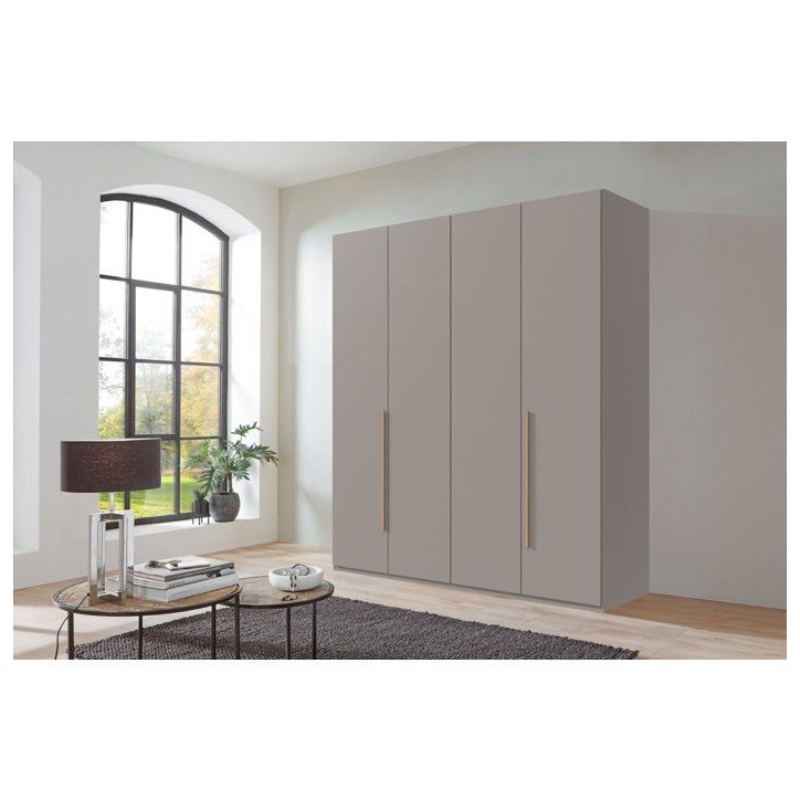 Armoire de chambre - LONDON - Couleur Gris Sahara - 4 portes battantes - 3 tiroirs - 180 x 58 x 208 cm