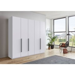 Armoire de chambre - LONDON - Couleur Blanc - 5 portes battantes - 3 t
