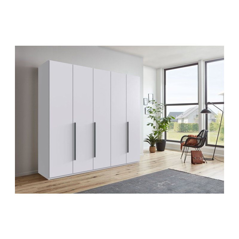 Armoire de chambre - LONDON - Couleur Blanc - 5 portes battantes - 3 t