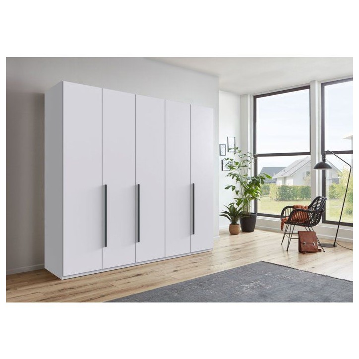 Armoire de chambre - LONDON - Couleur Blanc - 5 portes battantes - 3 tiroirs - 225 x 58 x 208 cm