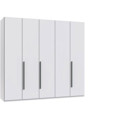 Armoire de chambre - LONDON - Couleur Blanc - 5 portes battantes - 3 tiroirs - 225 x 58 x 208 cm
