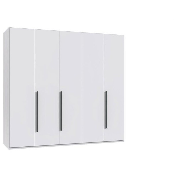 Armoire de chambre - LONDON - Couleur Blanc - 5 portes battantes - 3 tiroirs - 225 x 58 x 208 cm