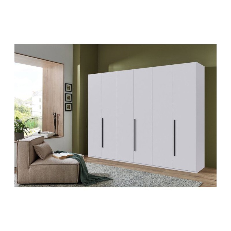 Armoire de chambre - LONDON - Couleur Blanc - 6 portes battantes - 3 t