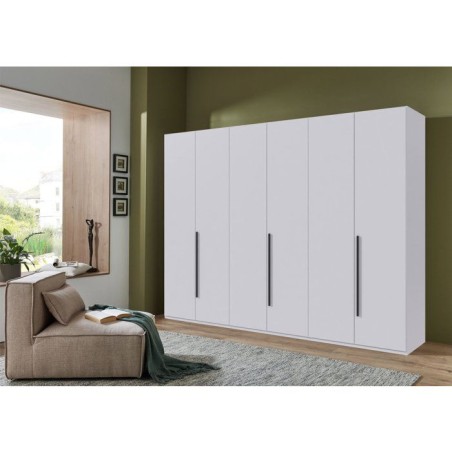 Armoire de chambre - LONDON - Couleur Blanc - 6 portes battantes - 3 t