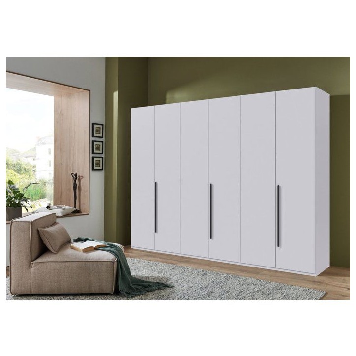 Armoire de chambre - LONDON - Couleur Blanc - 6 portes battantes - 3 tiroirs - 270 x 58 x 208 cm