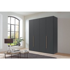 Armoire de chambre - LONDON - Couleur Graphite - 4 portes battantes -