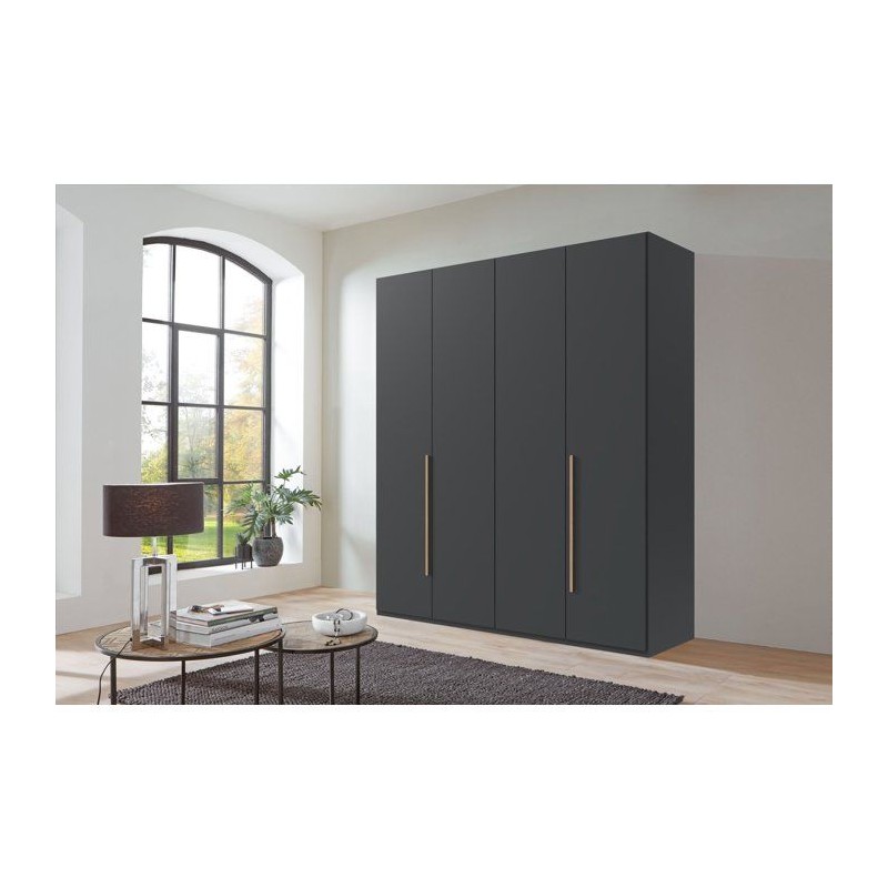 Armoire de chambre - LONDON - Couleur Graphite - 4 portes battantes -