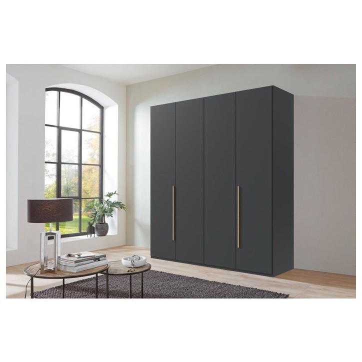 Armoire de chambre - LONDON - Couleur Graphite - 4 portes battantes - 3 tiroirs - 180 x 58 x 208 cm