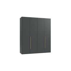 Armoire de chambre - LONDON - Couleur Graphite - 4 portes battantes - 3 tiroirs - 180 x 58 x 208 cm