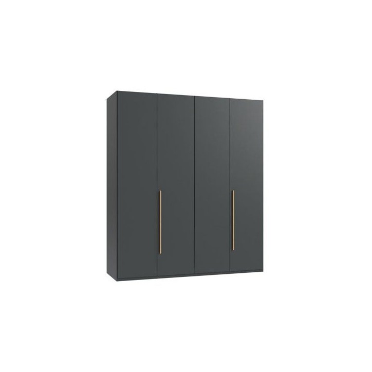Armoire de chambre - LONDON - Couleur Graphite - 4 portes battantes - 3 tiroirs - 180 x 58 x 208 cm