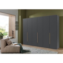 Armoire de chambre - LONDON - Couleur Graphite - 6 portes battantes -