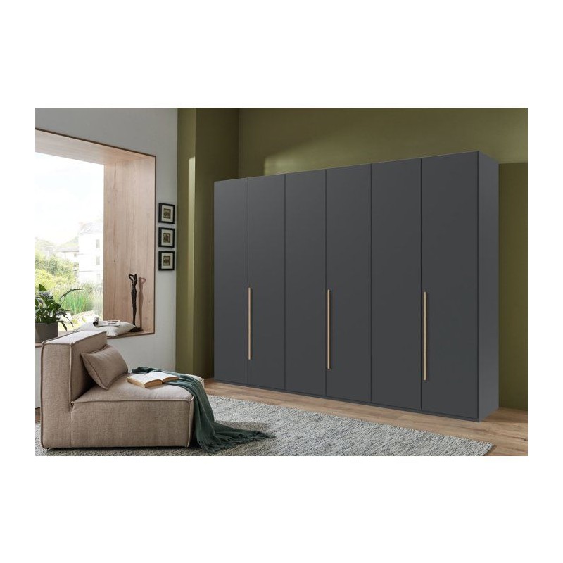 Armoire de chambre - LONDON - Couleur Graphite - 6 portes battantes -