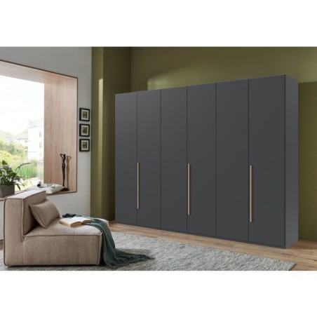 Armoire de chambre - LONDON - Couleur Graphite - 6 portes battantes -