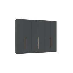 Armoire de chambre - LONDON - Couleur Graphite - 6 portes battantes - 3 tiroirs - 270 x 58 x 208 cm