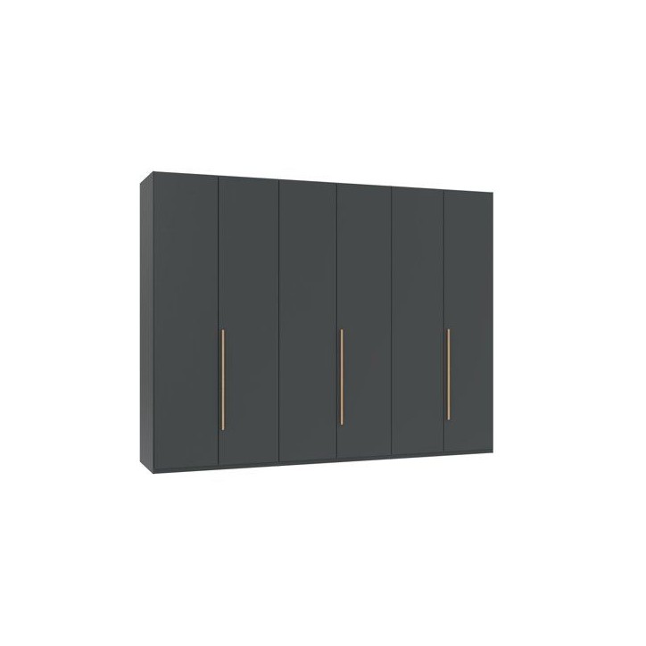 Armoire de chambre - LONDON - Couleur Graphite - 6 portes battantes - 3 tiroirs - 270 x 58 x 208 cm