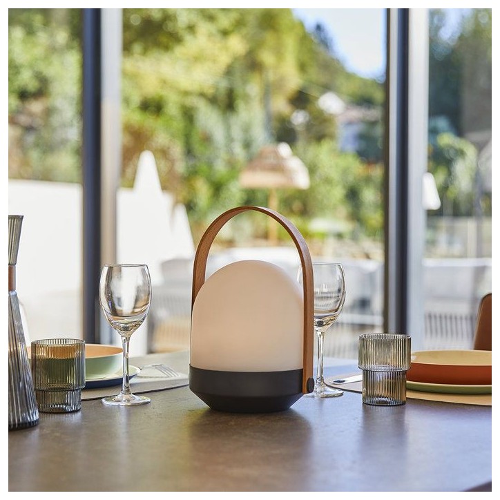Baladeuse sans fil - LUMISKY - AURA - LED blanc chaud dimmable - Poignée bambou - Rechargeable - H27 cm