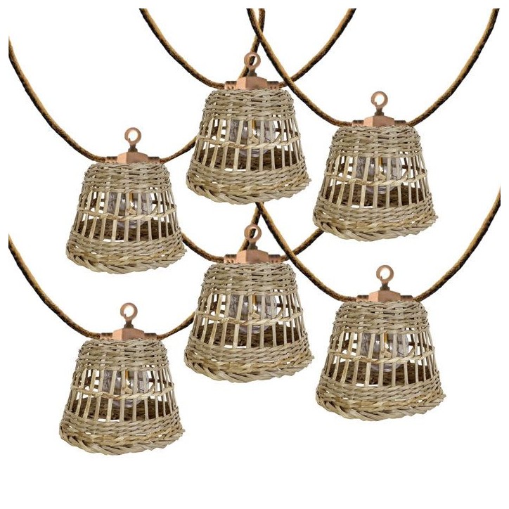 Guirlande extérieure hybride - LUMISKY - SAMOA LIGHT HYBRID - Solaire et secteur - 10 abat-jour rotin LED - Blanc chaud - 8 m Guirlande extérieure hybride - LUMISKY - SAMOA LIGHT HYBRID - Solaire et secteur - 10 abat-jour rotin LED - Blanc chaud - 8 m