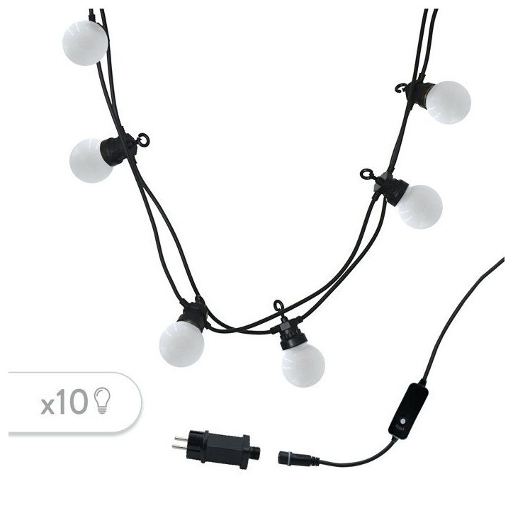 Guirlande lumineuse extérieure - LUMISKY - PARTY MILKY 10 - 10 globes LED - Blanc chaud - Connectable - 5,7 m - 8 modes éclair