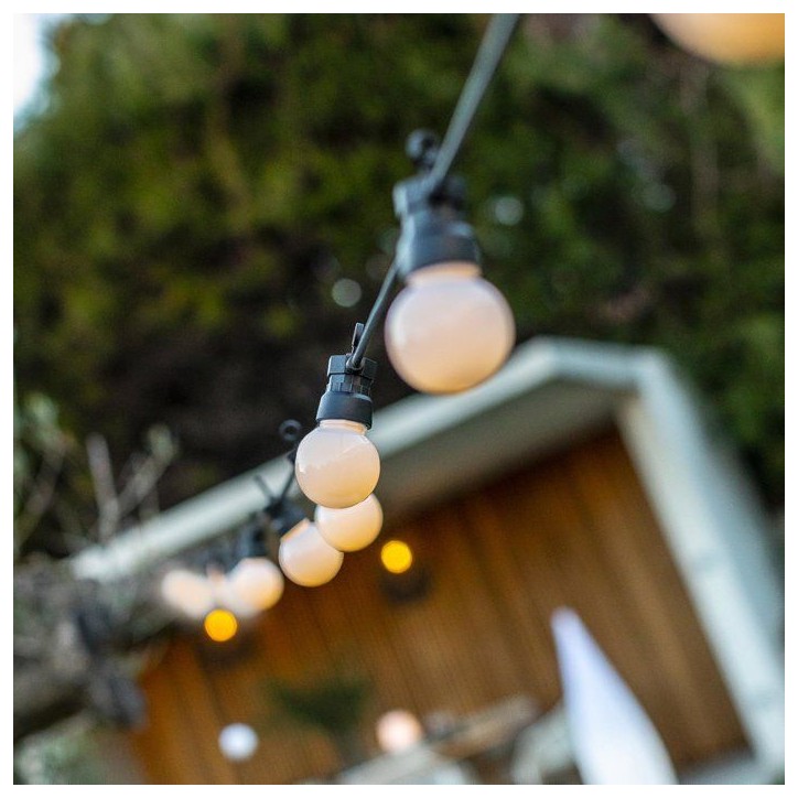 Guirlande lumineuse extérieure - LUMISKY - PARTY MILKY 10 - 10 globes LED - Blanc chaud - Connectable - 5,7 m - 8 modes éclair