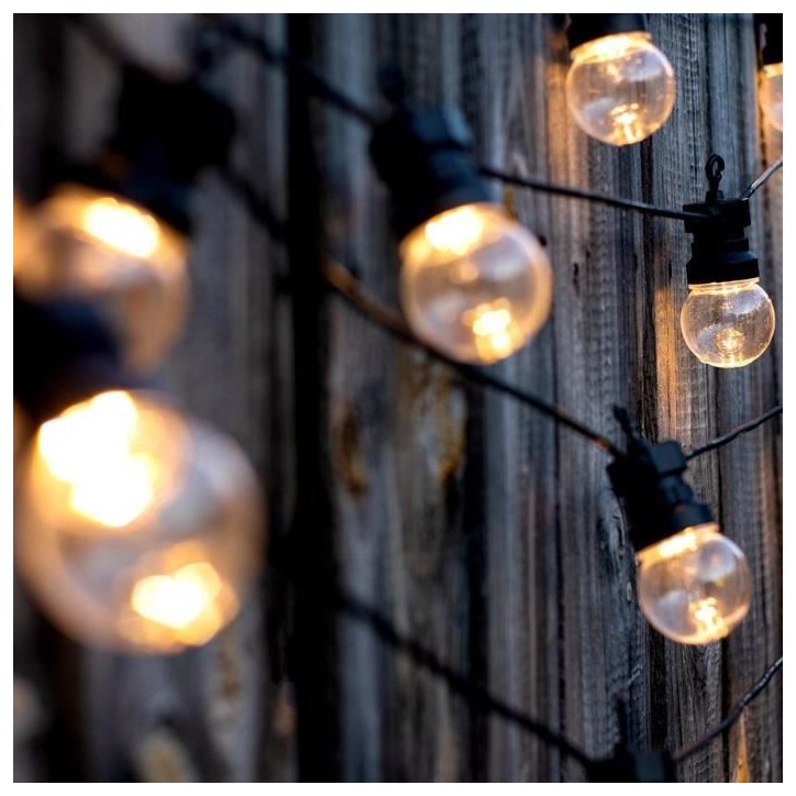 PARTY CLEAR SOLAR Guirlande lumineuse solaire - 10 globes transparents - LED blanc chaud - 5.90m - 8 modes