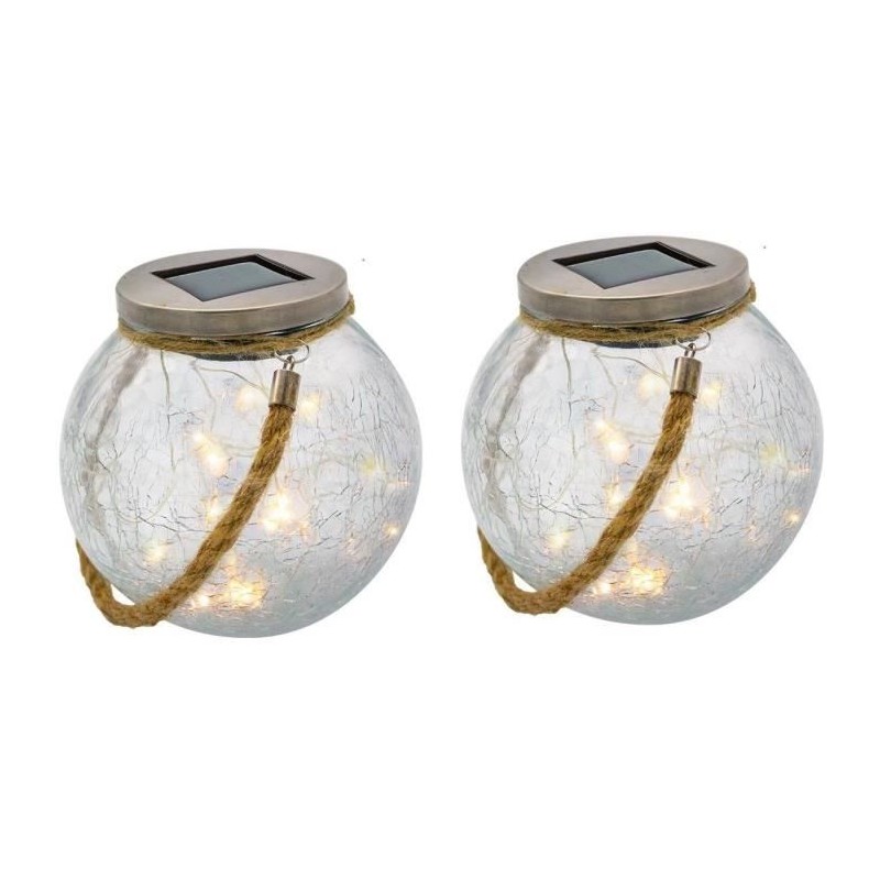 Lot de 2 boules solaires - LUMISKY - CRACK BALL CORD - H13 cm - Verre