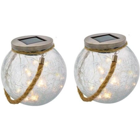 Lot de 2 boules solaires - LUMISKY - CRACK BALL CORD - H13 cm - Verre