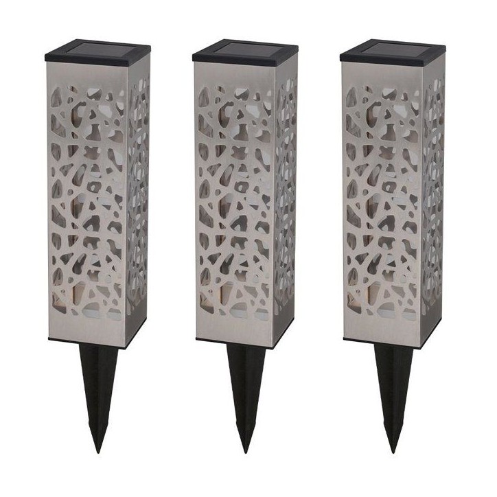 Lot 3 balises solaires - LUMISKY - ORGANIC INOX - LED blanc chaud - Inox - H31 cm - Eclairage jardin