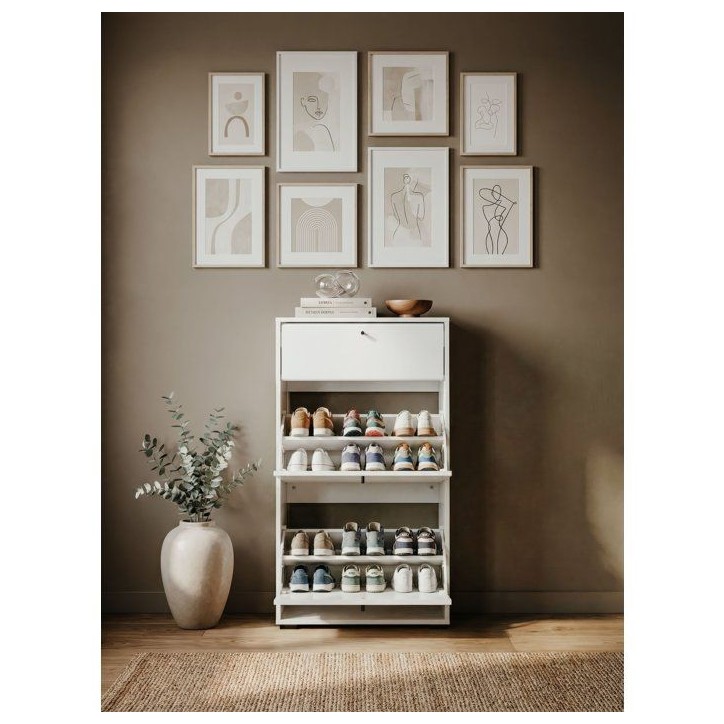 Meuble a chaussures - LÜNEBURG - Blanc - 12 paires - 58 x 25 x 111 cm Meuble a chaussures - LÜNEBURG - Blanc - 12 paires - 58 x 25 x 111 cm