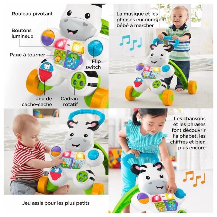 Fisher-Price - Mon Trotteur Zebre Parlant - Trotteur bébé - 6 mois et + DLD96 Fisher-Price - Mon Trotteur Zebre Parlant - Trotteur bébé - 6 mois et + DLD96