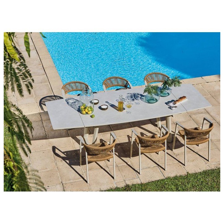 Table de jardin - Ovale - Creme - Aluminium - 18/12 personnes - 80 / 230 / 280 x 110 cm - Manta - PROLOISIRS
