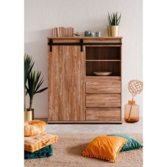 Buffet - MARRAKESCH 53A - Chene - 1 porte - 3 tiroirs - Style industri