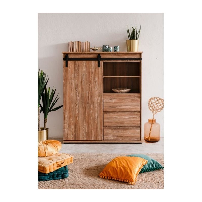 Buffet - MARRAKESCH 53A - Chene - 1 porte - 3 tiroirs - Style industri
