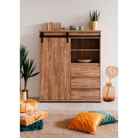 Buffet - MARRAKESCH 53A - Chene - 1 porte - 3 tiroirs - Style industri