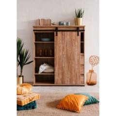 Buffet - MARRAKESCH 53A - Chene - 1 porte - 3 tiroirs - Style industri