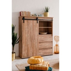 Buffet - MARRAKESCH 53A - Chene - 1 porte - 3 tiroirs - Style industri