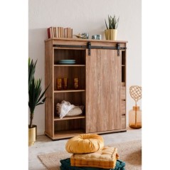 Buffet - MARRAKESCH 53A - Chene - 1 porte - 3 tiroirs - Style industri